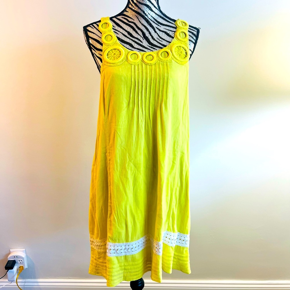 Anthropologie Yellow Sleeveless Dress with Lace Trim